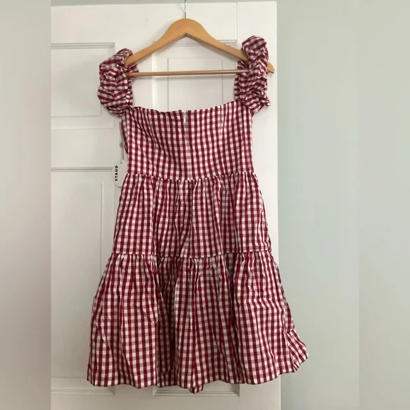 STAUD Red and White Gingham Mini Dress - Picture 3 of 4